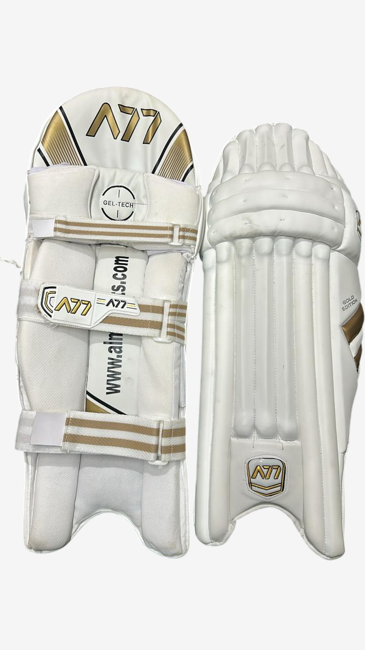 A77 | Cricket | Batting | Pads | Gold Edition White