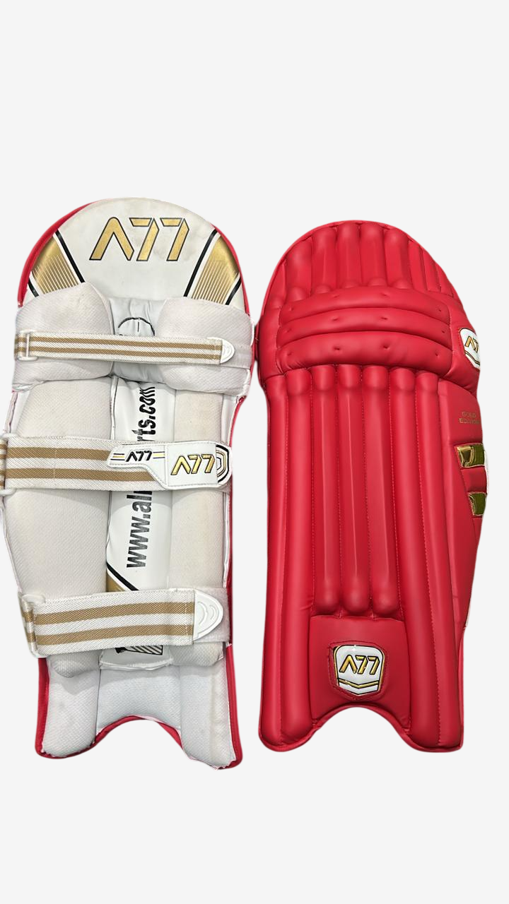 A77 | Cricket | Batting | Pads | Gold Edition Red