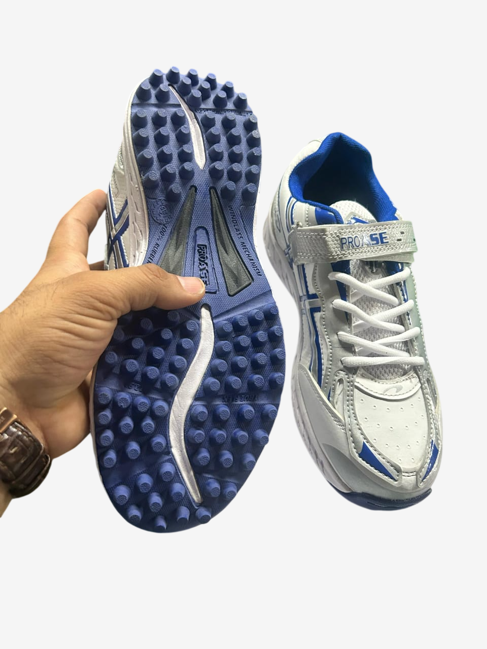 PRO Ease Silver Blue Cricket Stud Shoes