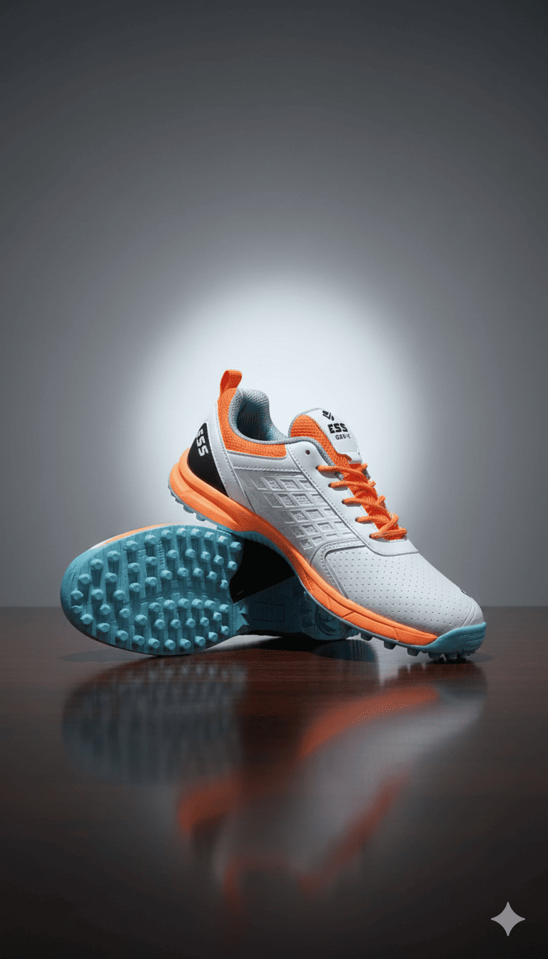 ESS 20-20 Cricket Stud Shoes (White & Orange)